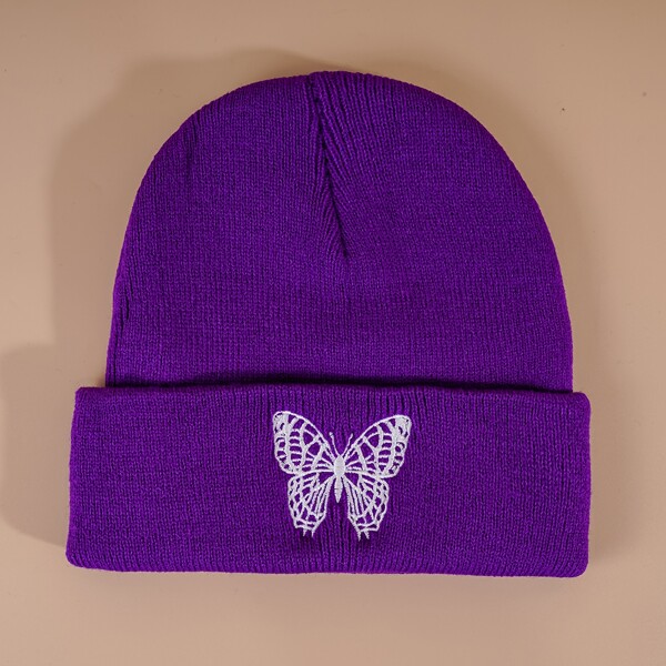 

Butterfly Embroidered Beanie, Purple