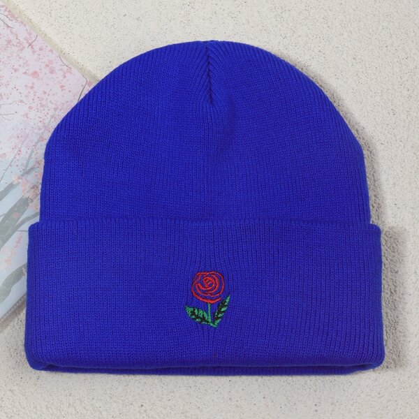 

Flower Embroidered Beanie, Royal blue