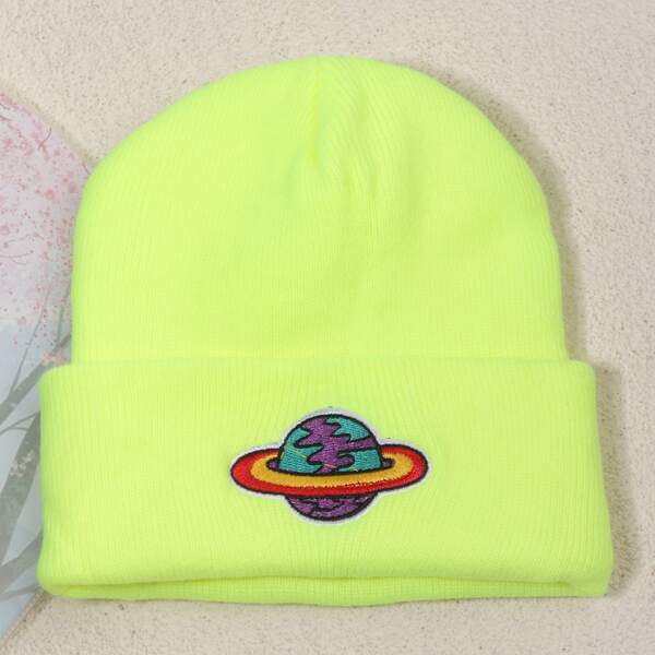 

Planet Embroidered Beanie, Yellow