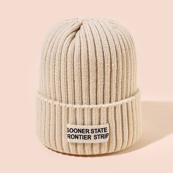

Letter Patch Decor Beanie, Beige
