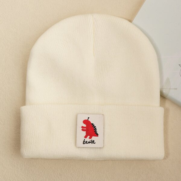 

Dinosaur Print Knitted Hat, White