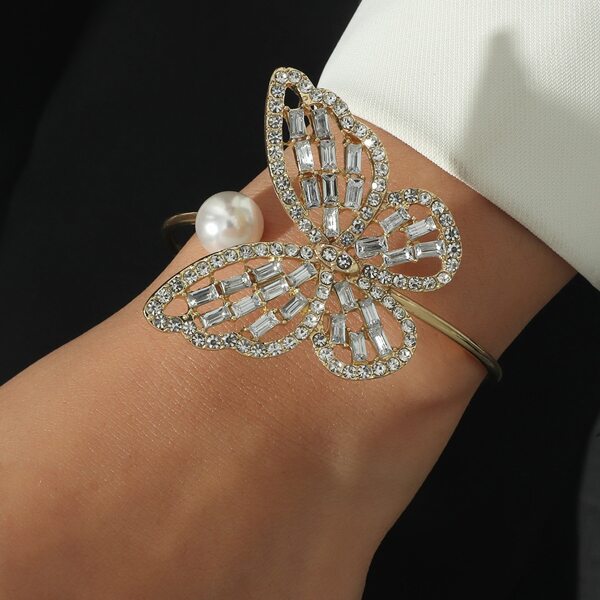

Butterfly & Faux Pearl Decor Cuff Bangle, Gold