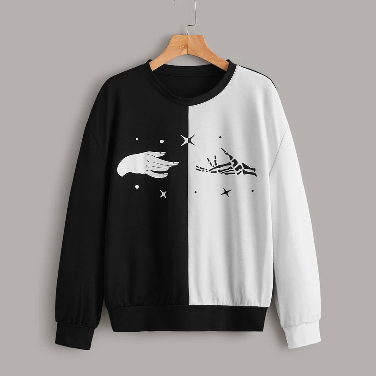 

Colorblock Hand Print Sweatshirt, Black and white