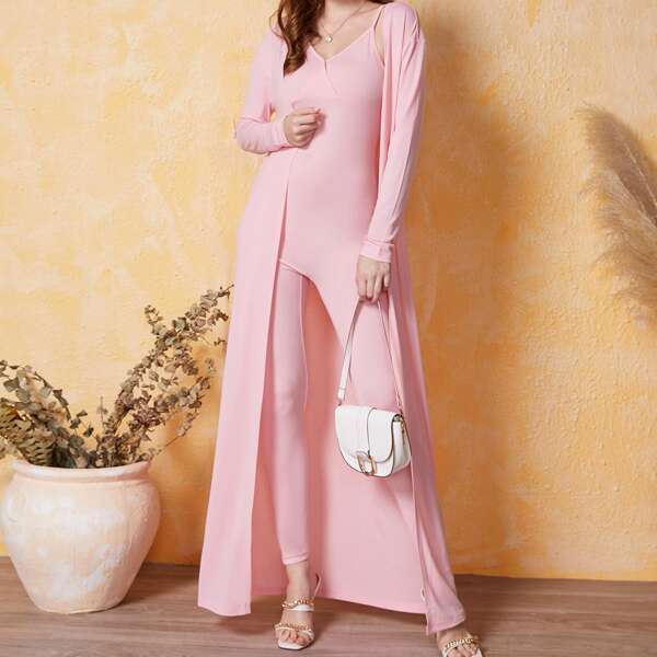 

Solid Skinny Cropped Jumpsuit With Coat, Baby pink