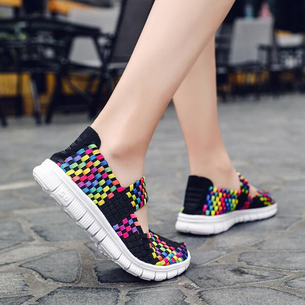

Patchwork Pattern Slip On Shoes, Multicolor