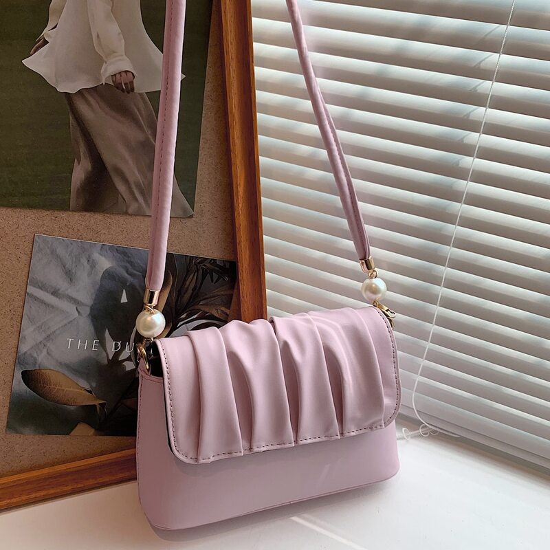 

Minimalist Ruched Design Faux Pearl Decor Shoulder Bag, Pink