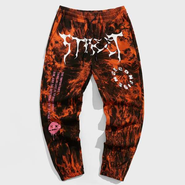 

Men Cartoon Face & Slogan Graphic Tie Dye Sweatpants, Multicolor