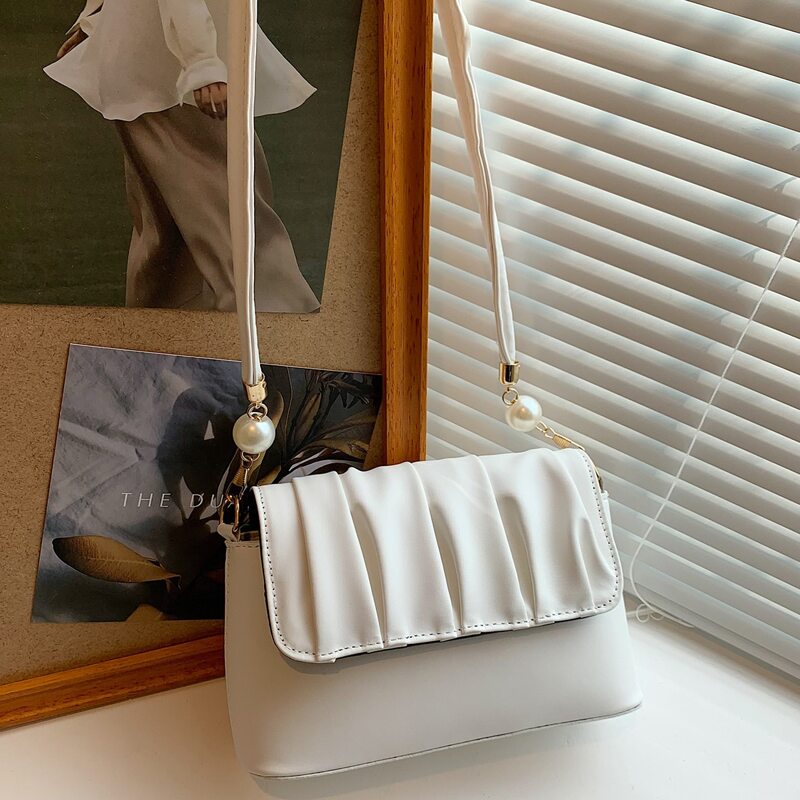 

Minimalist Ruched Design Faux Pearl Decor Shoulder Bag, White