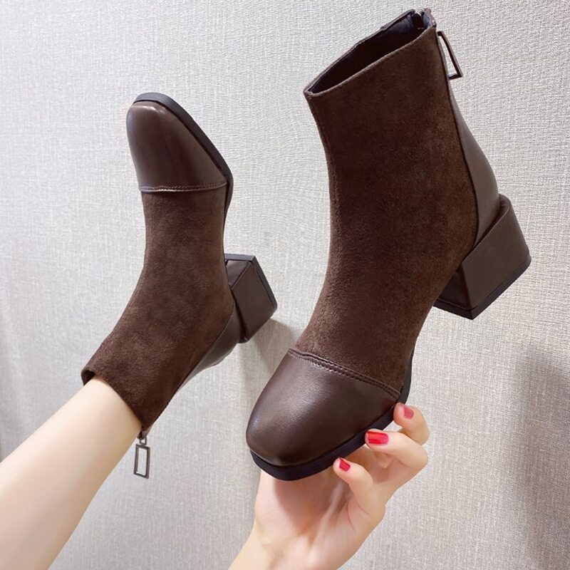 

Zip Back Chunky Heeled Boots, Brown