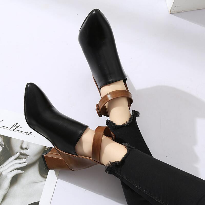 

Ankle Buckle Chunky Heeled Boots, Black