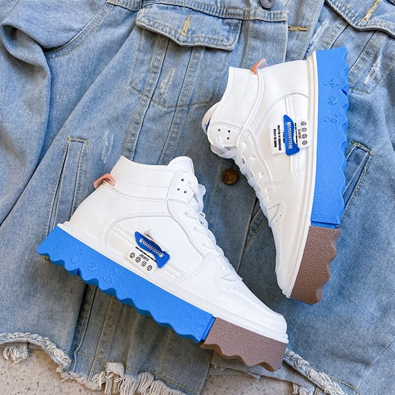 

Lace-up Front High Top Skate Shoes, Blue and white