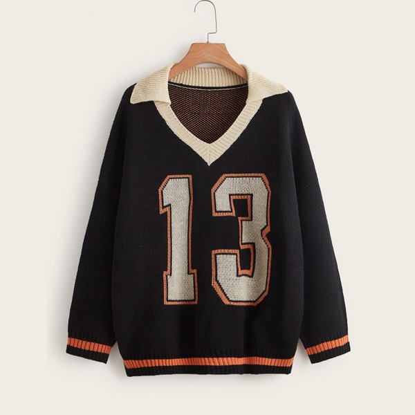 

Plus Number Pattern Sweater, Black