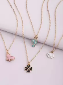 女孩4入組雲朵和熱氣球吊墜項鏈 - 彩色 - 查看 1