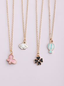 女孩4入組雲朵和熱氣球吊墜項鏈 - 彩色 - 查看 2
