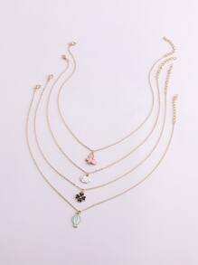 女孩4入組雲朵和熱氣球吊墜項鏈 - 彩色 - 查看 4