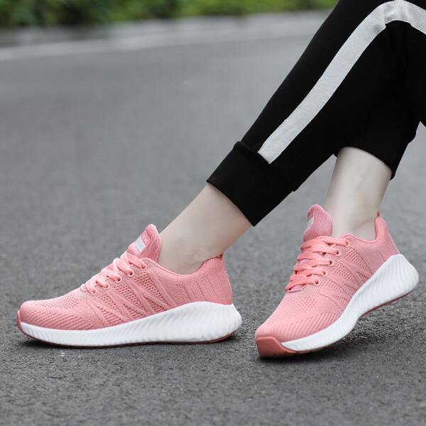 

Lace Up Front Knit Running Shoes, Pink