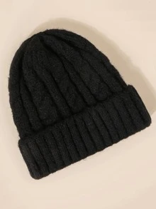 兒童素色針織帽 - 黑色 - 查看 2