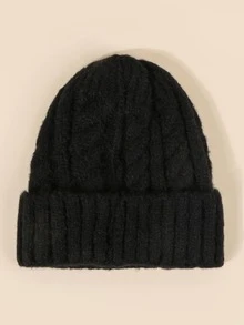 兒童素色針織帽 - 黑色 - 查看 3