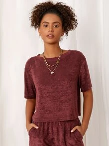 SHEIN Unity Round Neck Short Sleeve Tee - Burgundy - View 1