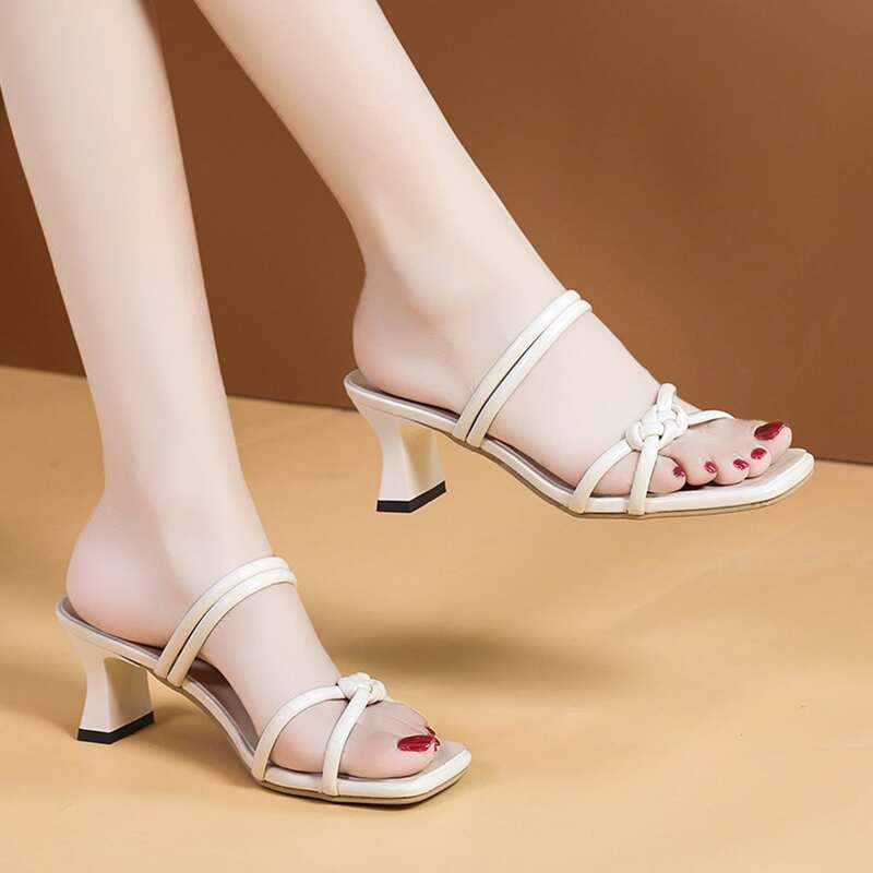 

Braided Detail Chunky Slingback Sandals, Beige