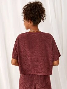 SHEIN Unity Round Neck Short Sleeve Tee - Burgundy - View 2