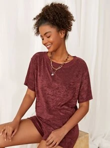 SHEIN Unity Round Neck Short Sleeve Tee - Burgundy - View 4