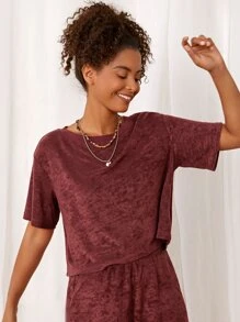 SHEIN Unity Round Neck Short Sleeve Tee - Burgundy - View 5
