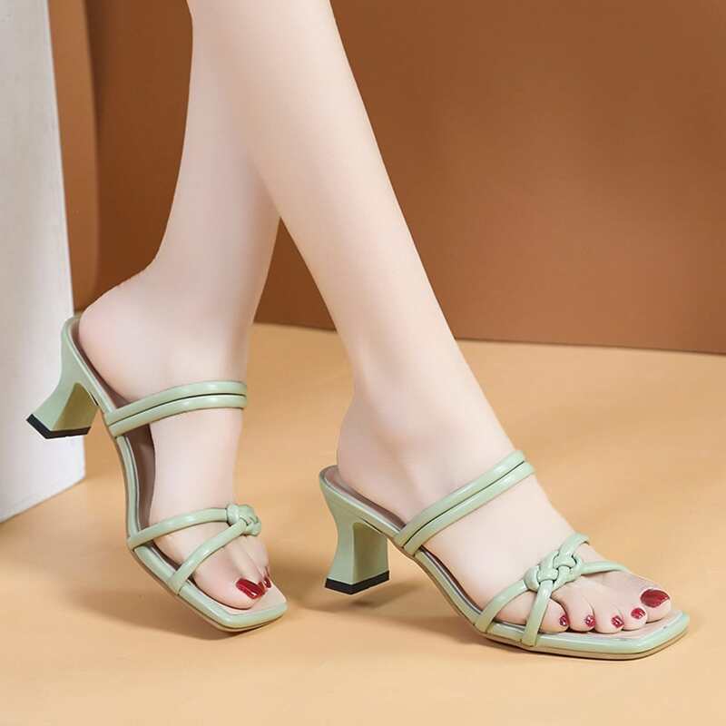 

Braided Detail Chunky Slingback Sandals, Green