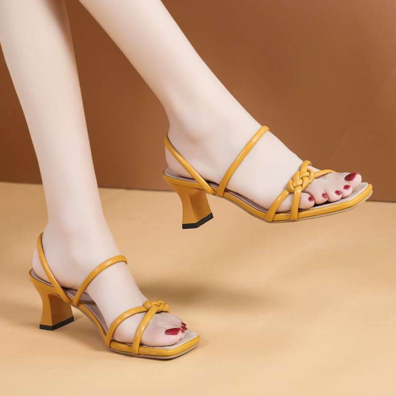 

Braided Detail Chunky Slingback Sandals, Yellow
