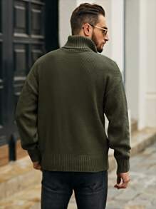 Manfinity Homme Men Turtleneck Cable Knit Jumper - Army Green - View 2