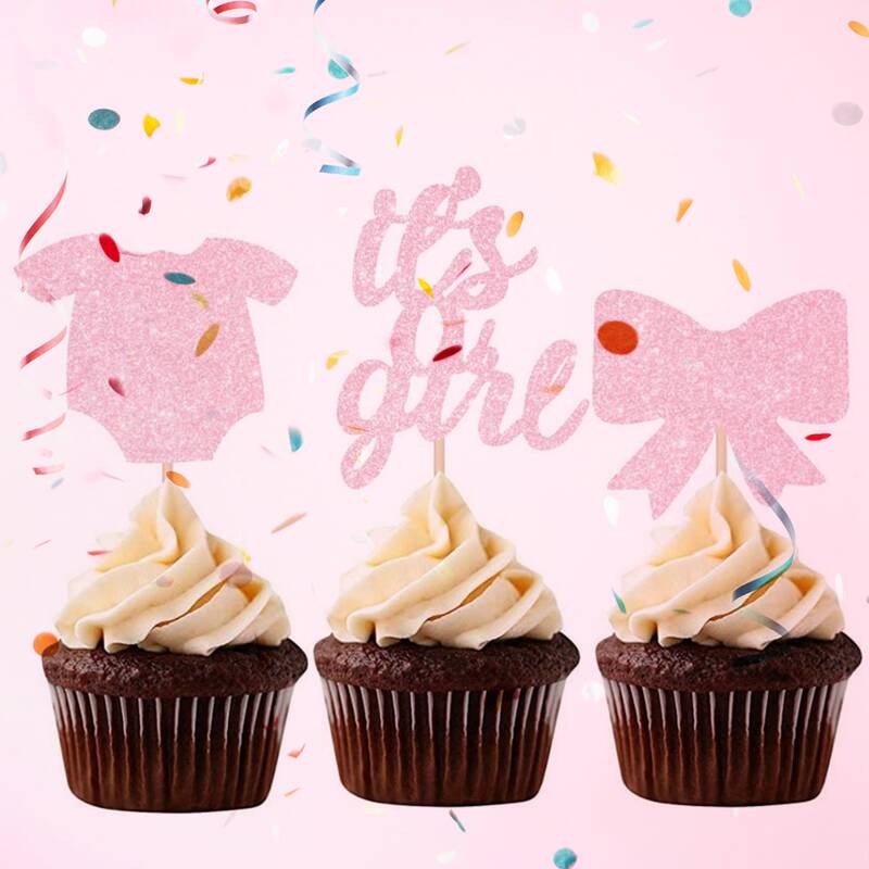 

12pcs Baby Shower Cake Topper, Pink