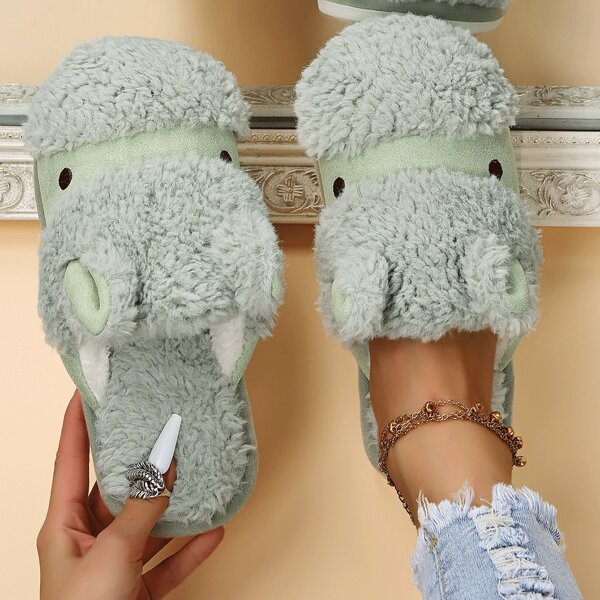 

Cartoon Graphic Fluffy Slippers, Green
