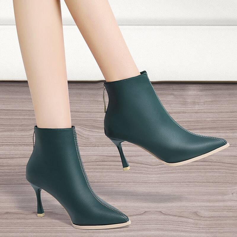 

Point Toe Zip Back Boots, Green