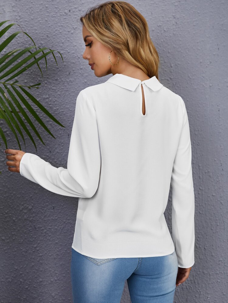 SHEIN Clasi 鏤空蕾絲花邊襯衫 - 白色 - 查看 2