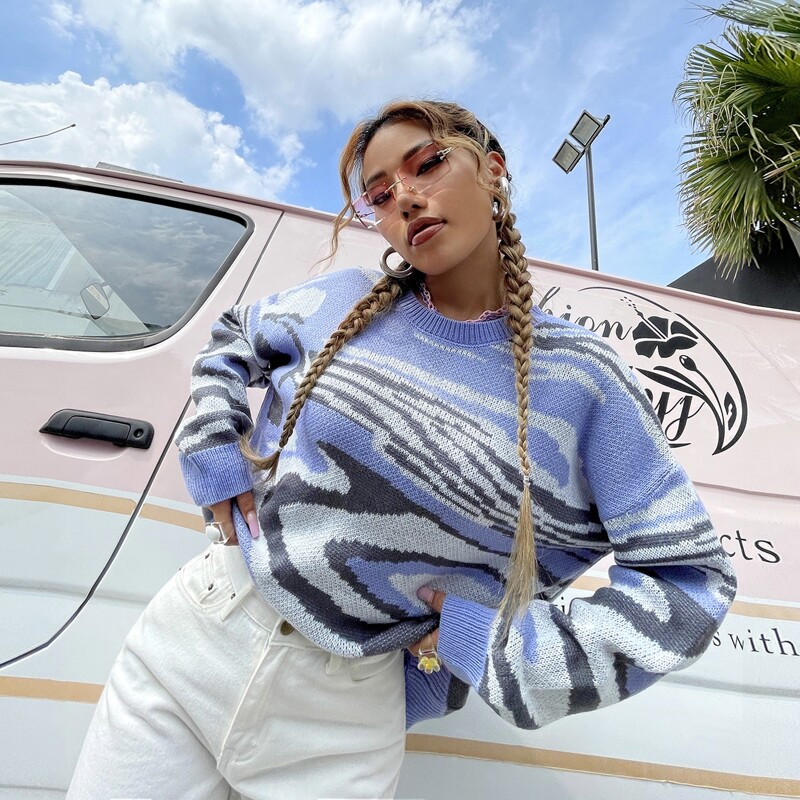 

Graphic Pattern Drop Shoulder Sweater, Multicolor
