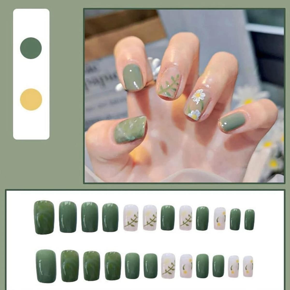 

24pcs Flower Pattern Fake Nail, Multicolor