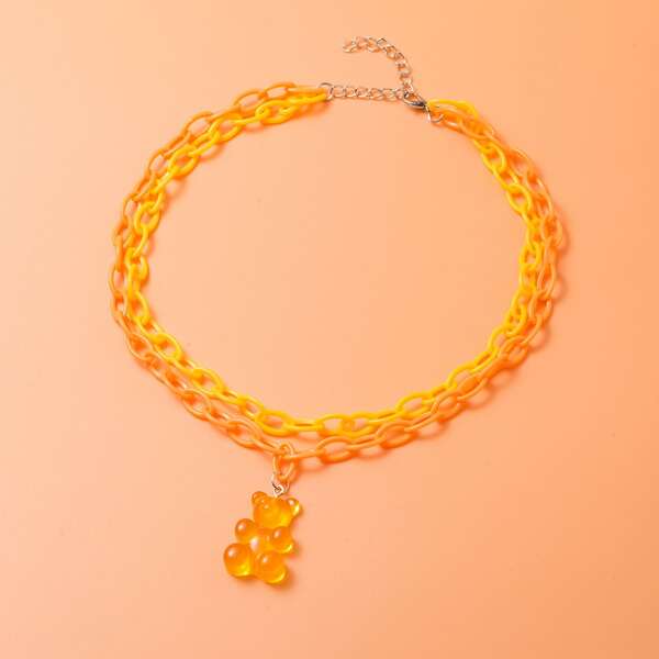 

Girls Bear Charm Necklace, Orange