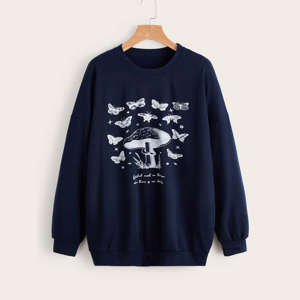 

Mushroom & Butterfly Graphic Sweatshirt, Navy blue