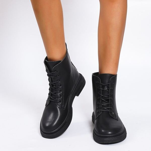 

Minimalist Lace-up Front Ankle Boots, Black