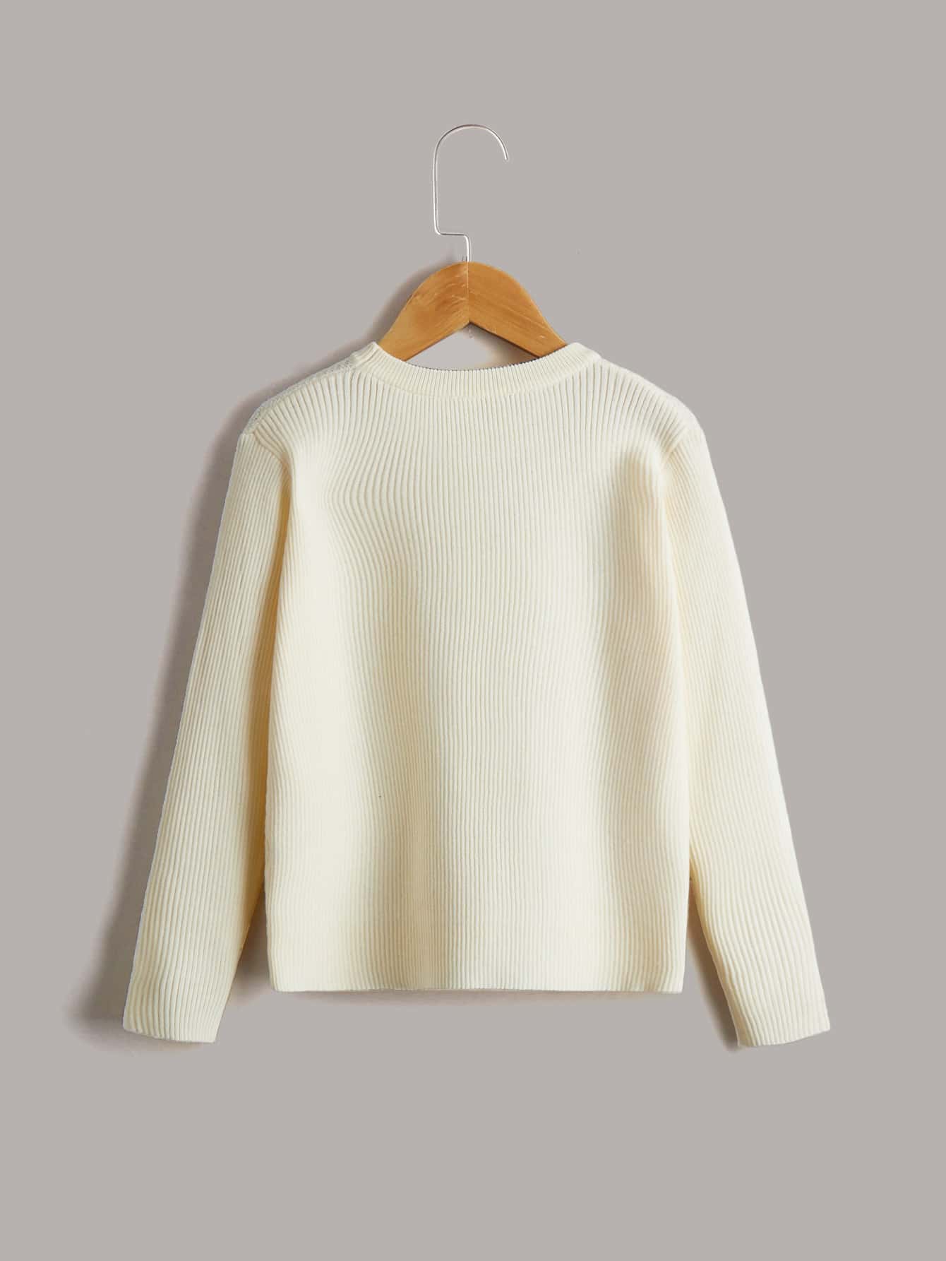 Girls Solid Round Neck Sweater