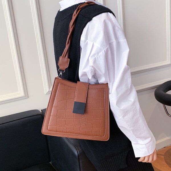 

Croc Embossed Shoulder Bag, Brown