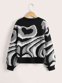 Niñas Jersey con patrón de corazón de manga farol - Multicolor - Ver 2