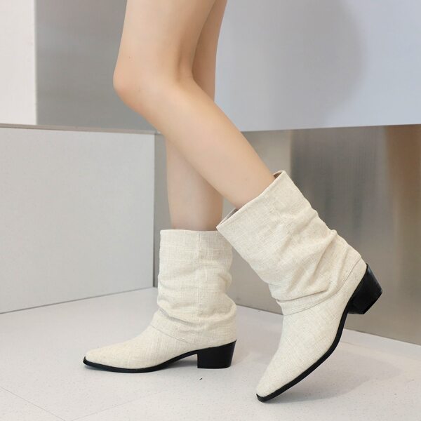 

Minimalist Chunky Heeled Slouchy Boots, Beige