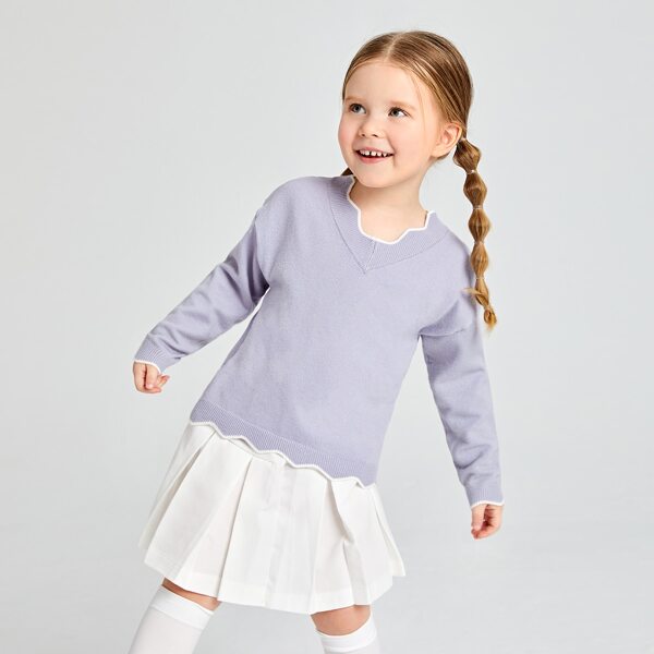 

Toddler Girls Scallop Trim Drop Shoulder Sweater, Lilac purple