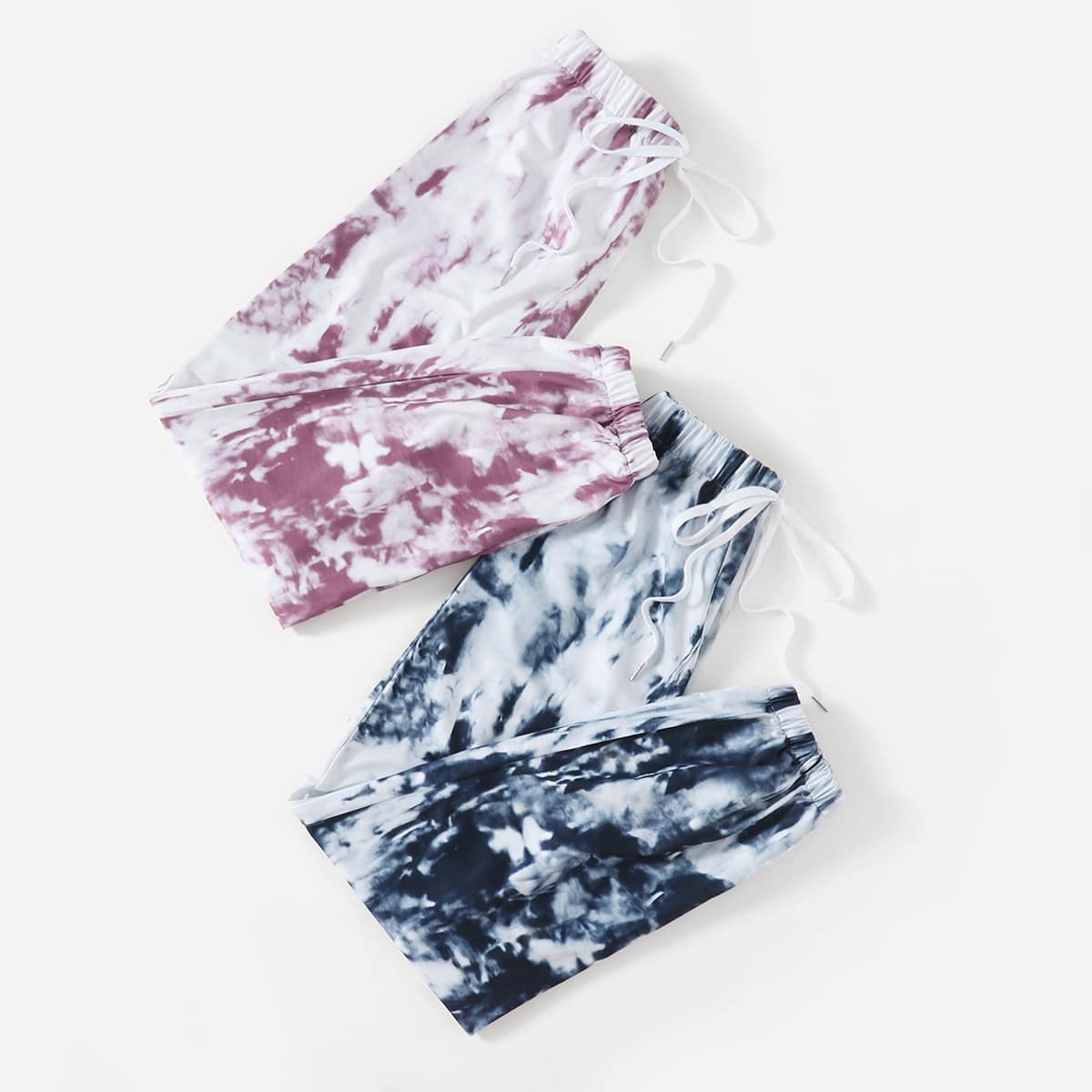 

2pcs Tie Dye Drawstring Sweatpants, Multicolor