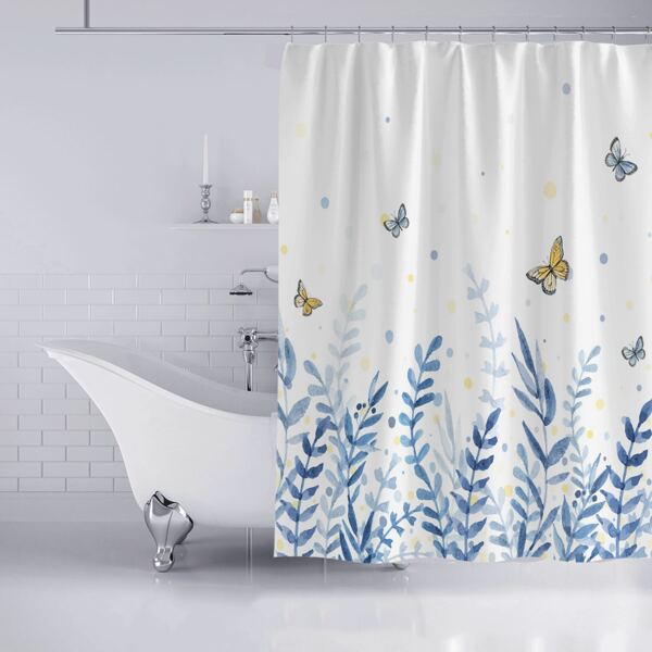 

Butterfly & Flower Print Shower Curtain, Multicolor