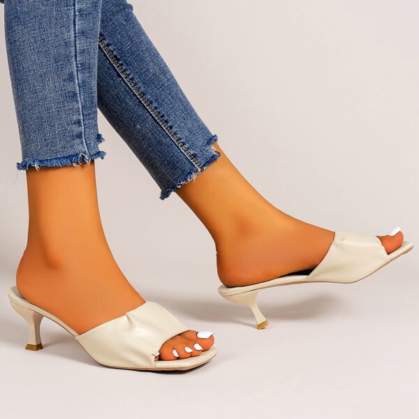 

Minimalist Ruched Design Mules, Beige