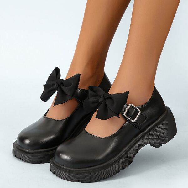 

Bow & Buckle Decor Mary Jane Pumps, Black