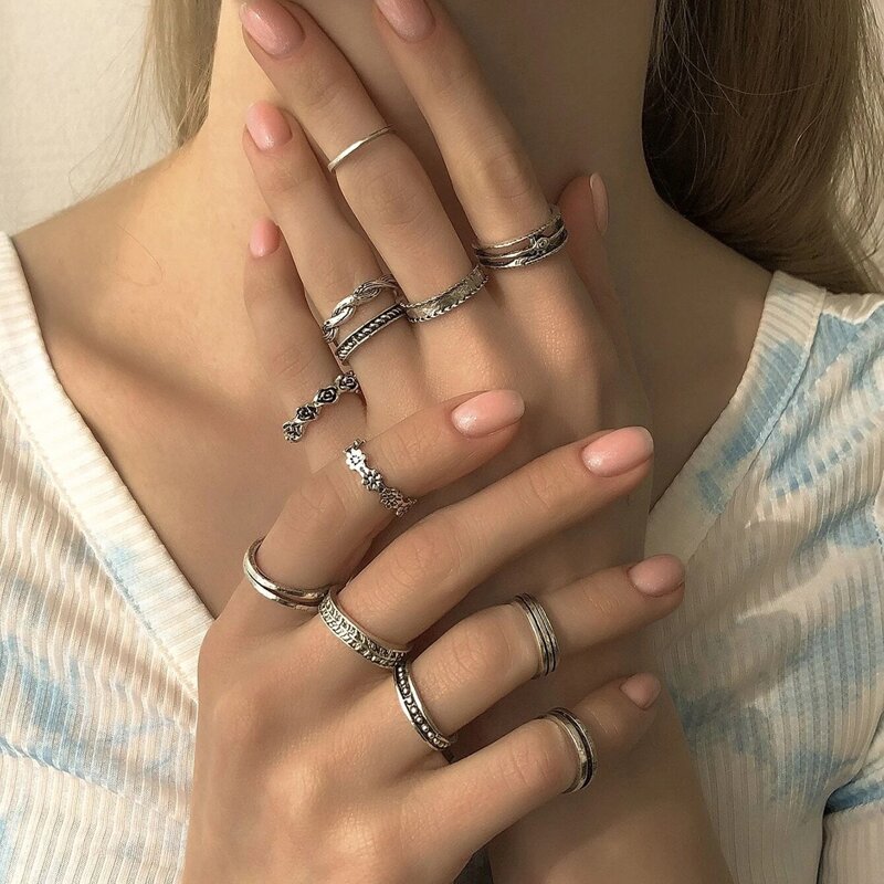 

12pcs Floral Decor Cuff Ring, Silver