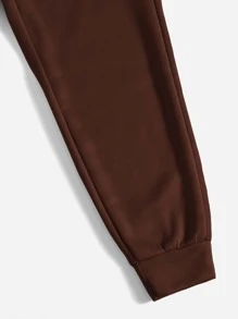SHEIN PETITE Slant Pocket Drawstring Joggers - Chocolate Brown - View 4
